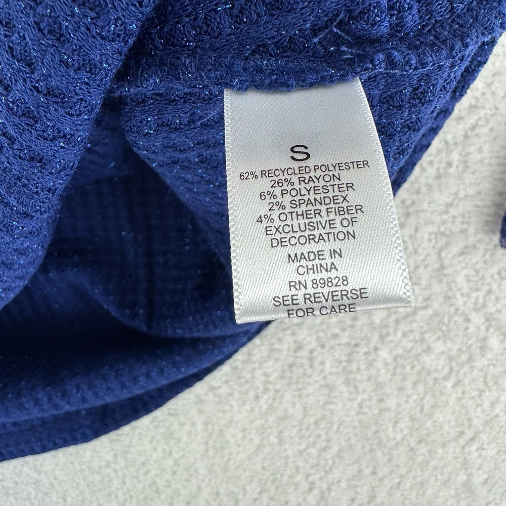 LOGO by Lori Goldstein Metallic Waffle Knit Mock Neck Top Sweater Small Blue - Picture 9 of 13